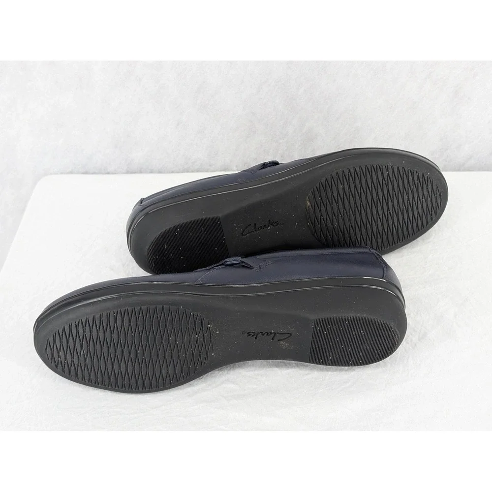Clarks Collection Womens Navy Blue Leather Slip On Loafers 7.5 M